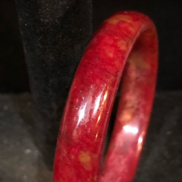 Deep Burnt Red Genuine Jade Bangle Bracelet - Picture 10 of 10